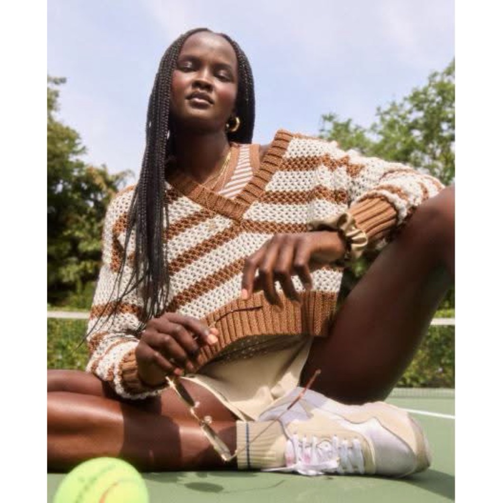 Aerie Striped Brown And Cream Knit Sweater Xs